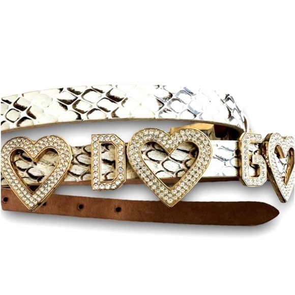 Dolce & Gabbana NWOT Vtg Y2K Phyton Snake Rhinestone Heart LOVE DG Skinny Belt - Picture 16 of 16